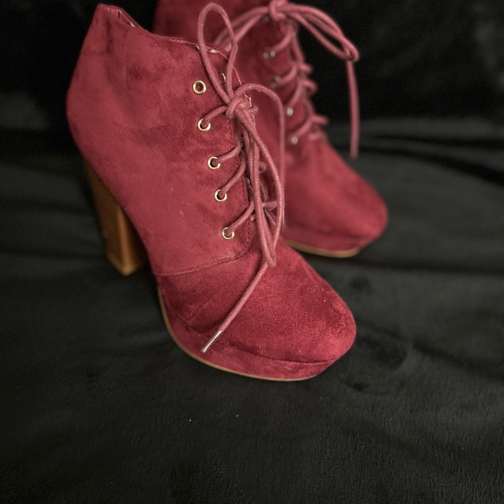 Bella Marie Red Lace Up Boots Suede Ankle